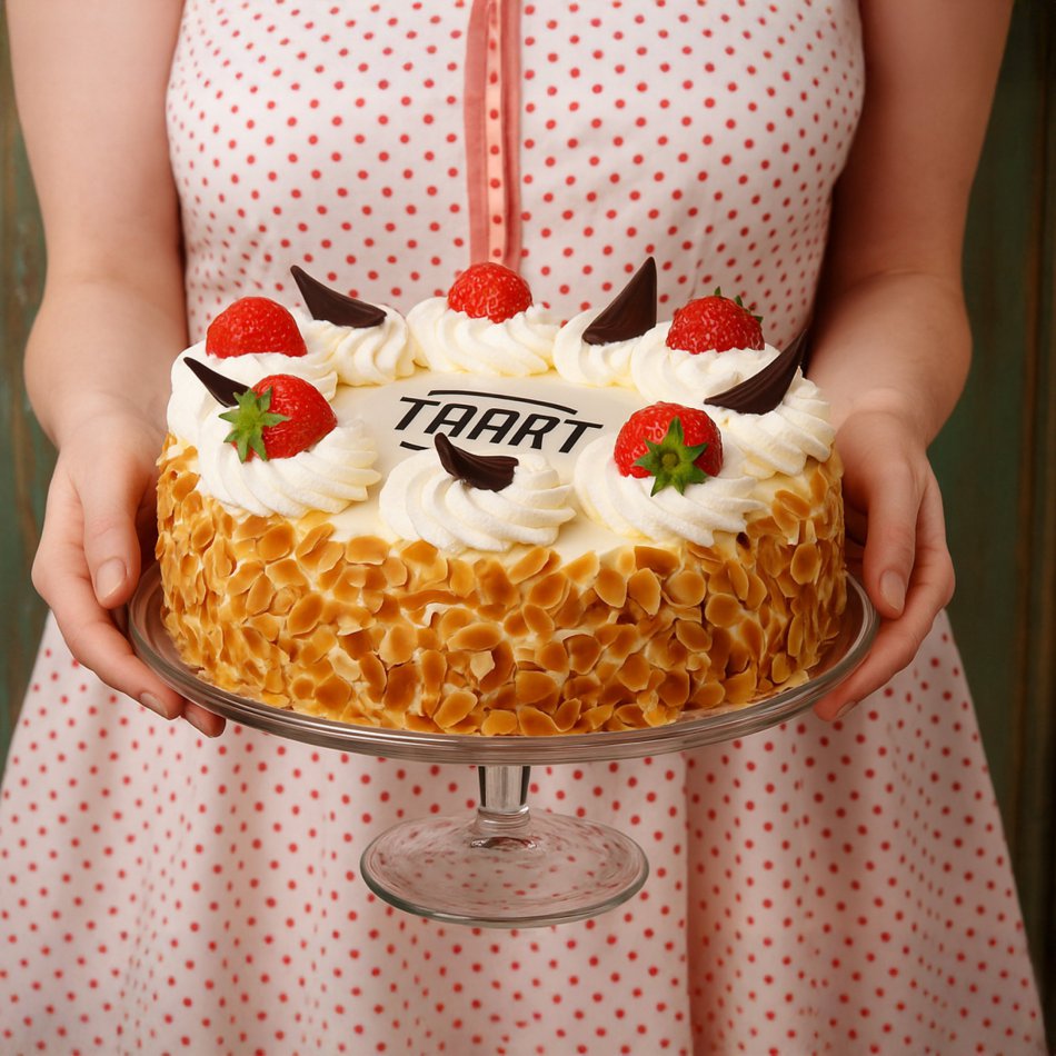 Slagroomtaart rond met logo 12 personen 