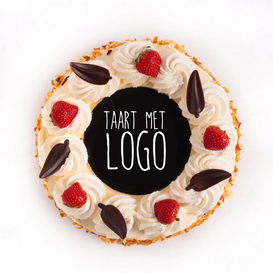Slagroomtaart rond met logo 12 personen 